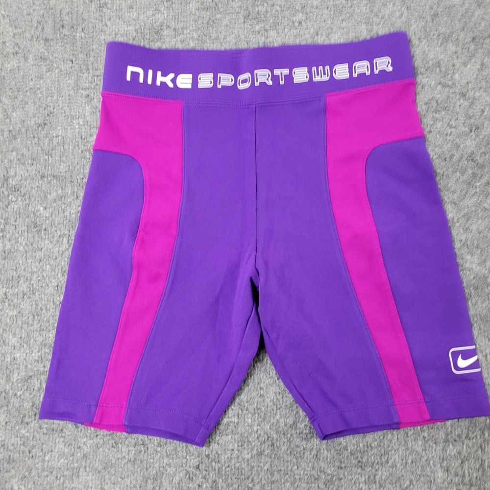 Nike Shorts Womens Size S Purple Pink Viscose Biker Colorblock Logo Athletic